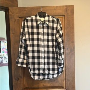 Womens Black and White Checkered button down Shirt by Maeve/Anthropologie